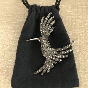 Vintage Pave Marcasite Hummingbird 925 Silver Brooch